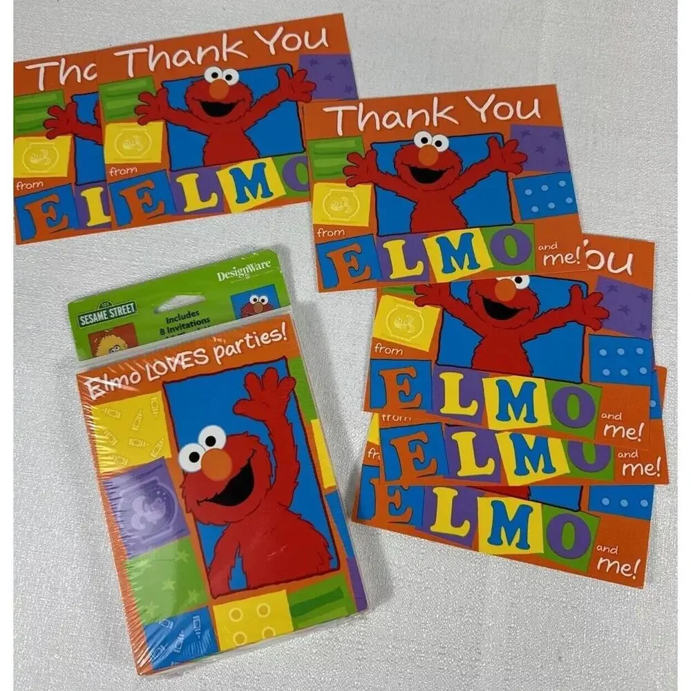 SESAME STREET Elmo LOVES PARTIES 8 INVITATIONS & 6 THANK YOU Postcards 2003